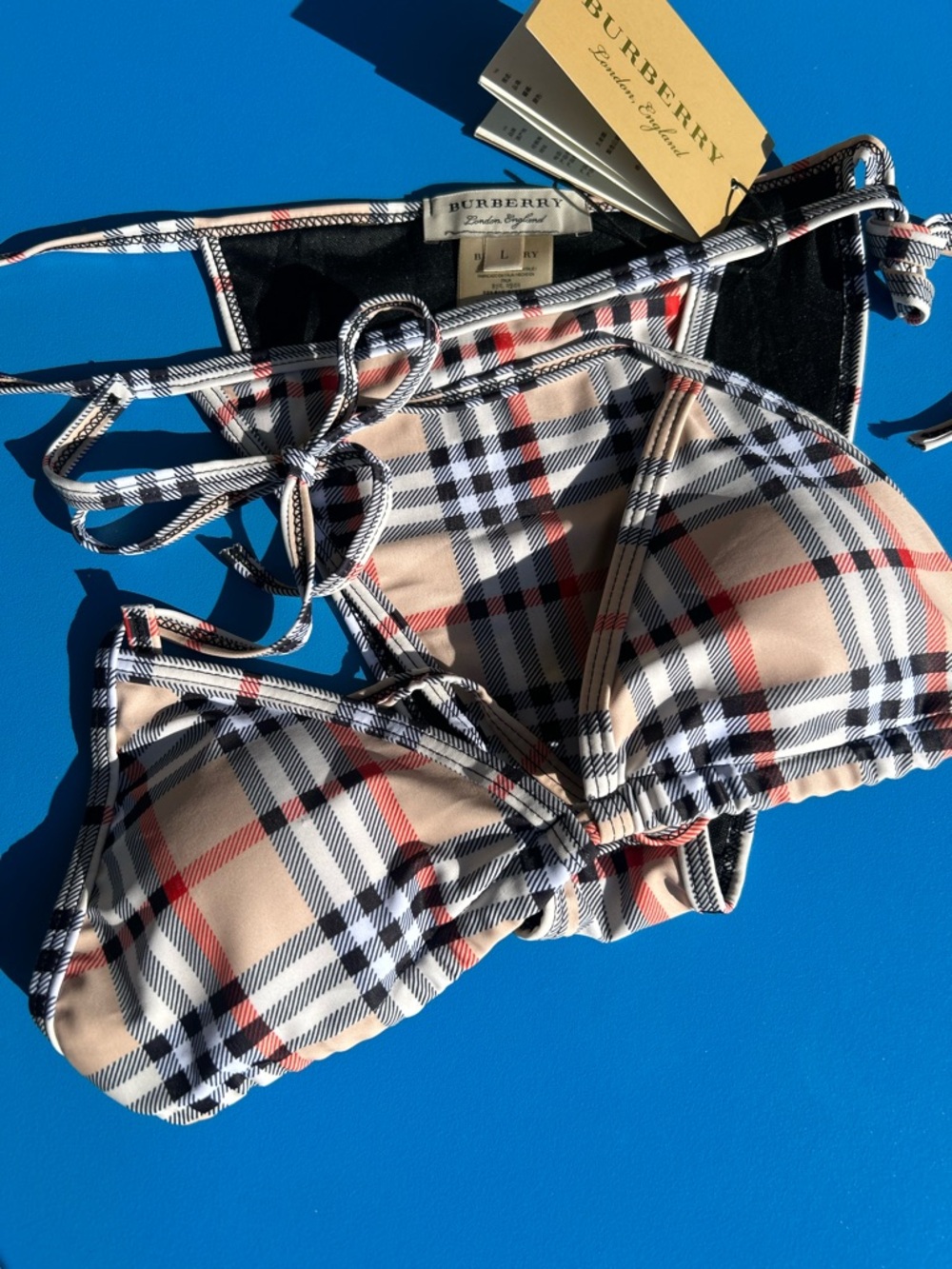 Burberry Plaid Bikini Set in Beige, Black and Red - Picture 3 of 3